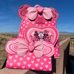 Loungeflyfly Minnie Heart Valentines Backpack and Wallet